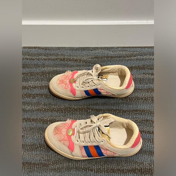 Gucci Grey/ Pink Nubuck Leather and GG Canvas Screener Sneaker Women EU38/US7.5 - Picture 2 of 10